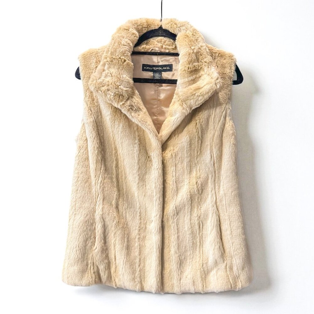Kristen Blake Faux Fur Vest Silky Lining Gold Tan Cream Women's Size M - Picture 4 of 8